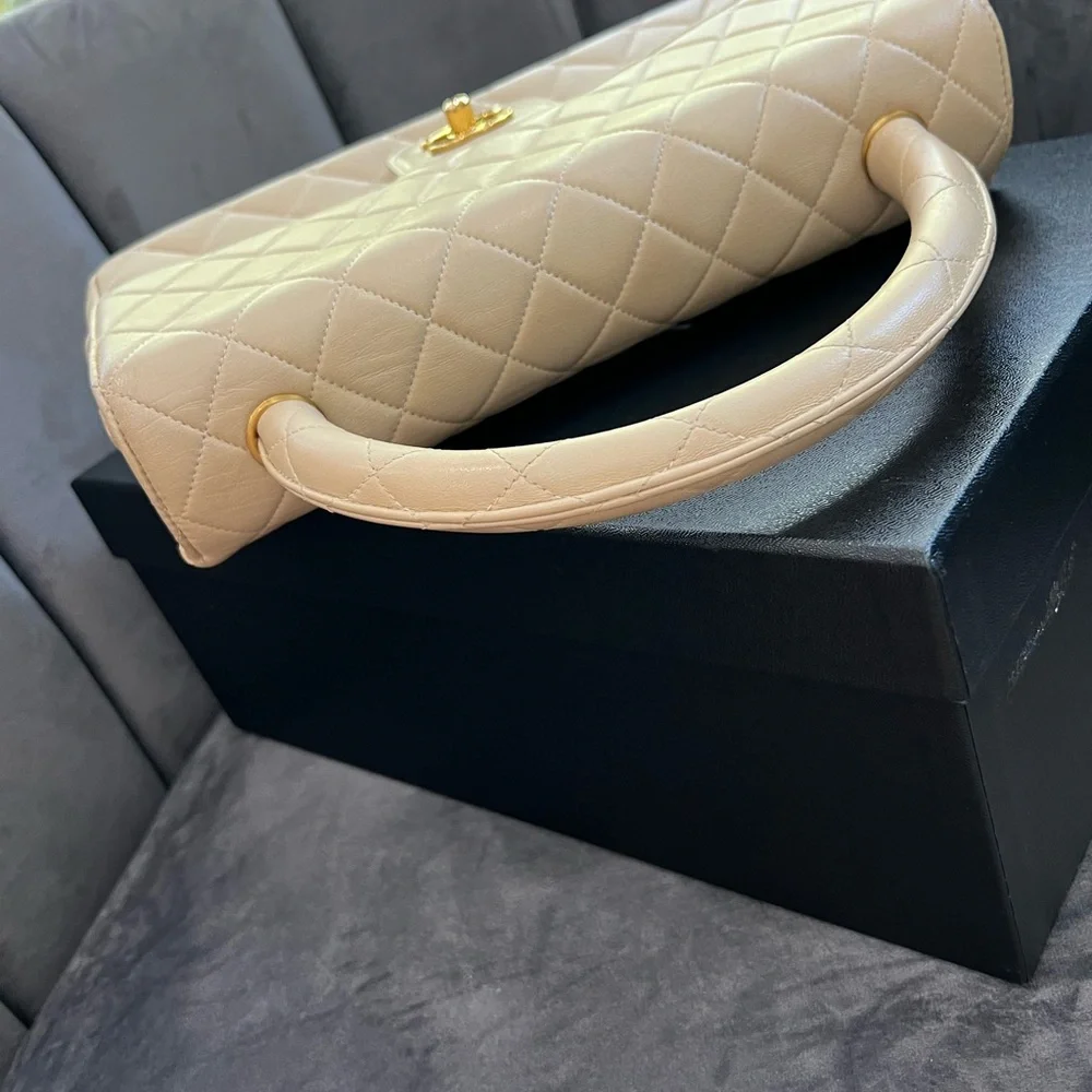 Vintage 24k gold & beige Chanel top handle crossbody - Picture 9 of 15